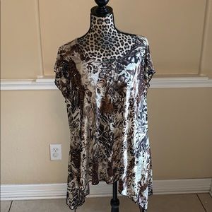 Brown black pattern embellished blouse.